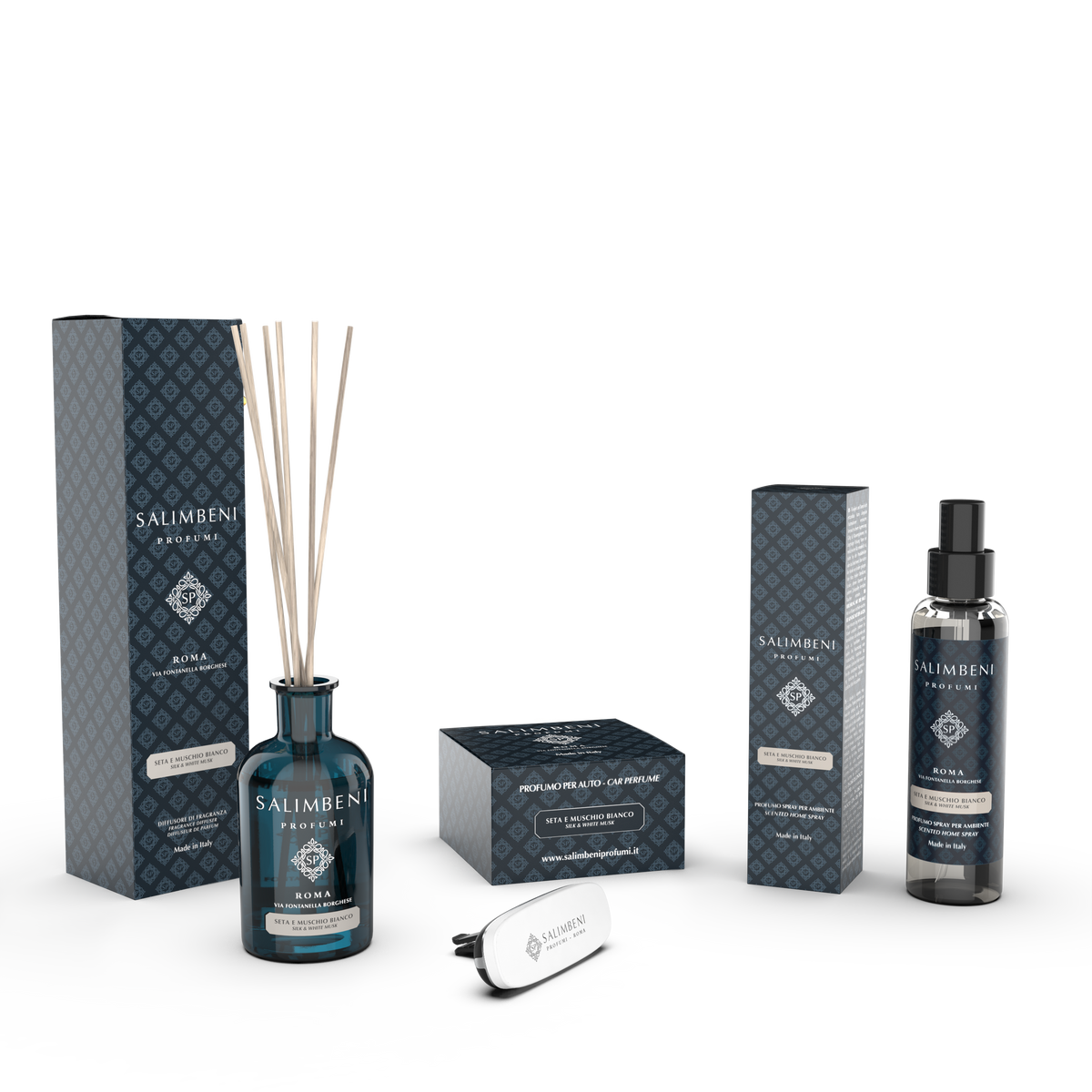 Diffusore a Bastoncini 250ml + Profumatore auto + Profumo Spray per Ambienti 150ml (Fragranza a Scelta)