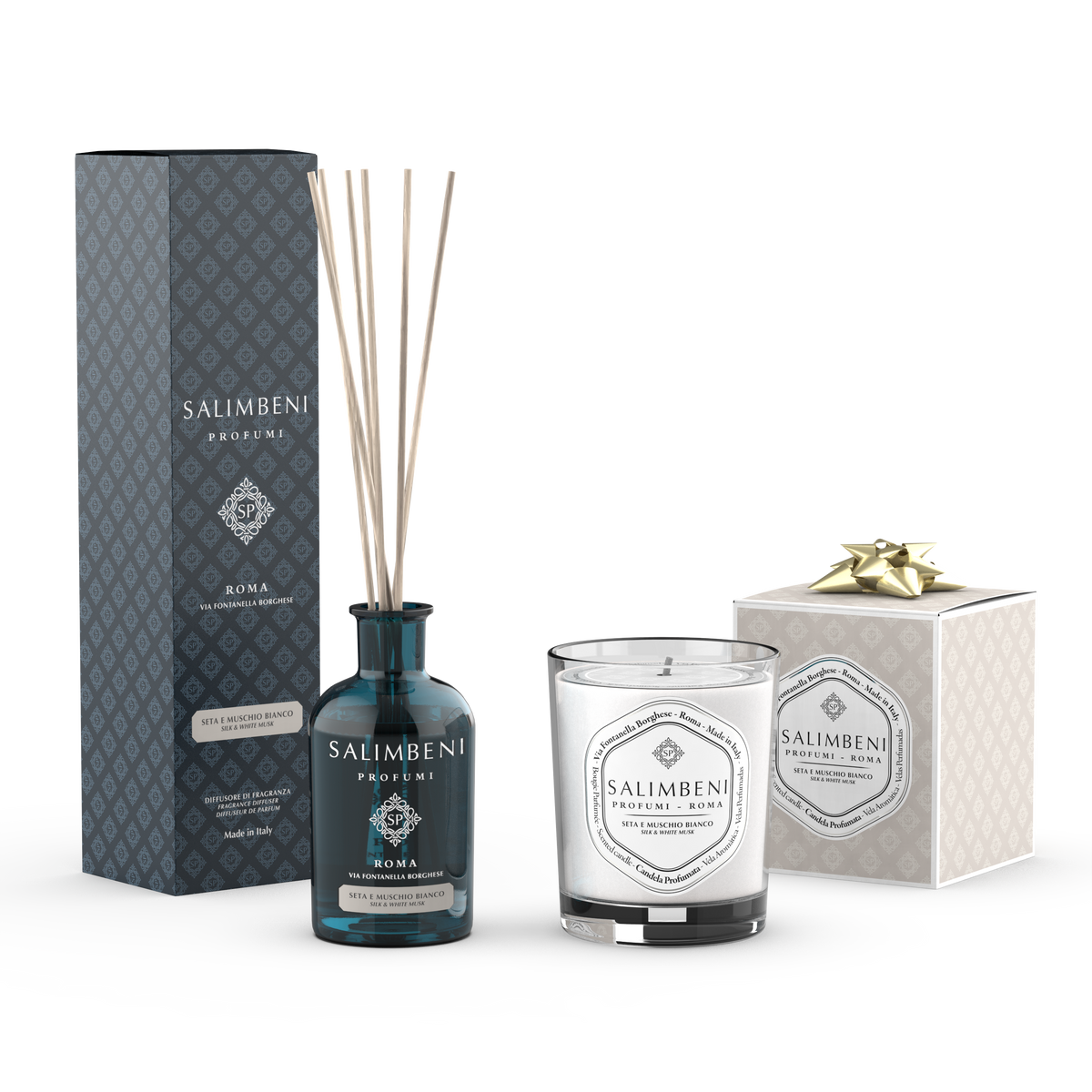 Seta e Muschio Bianco 100 ml + Candela Profumata 190 gr Seta e Muschio Bianco