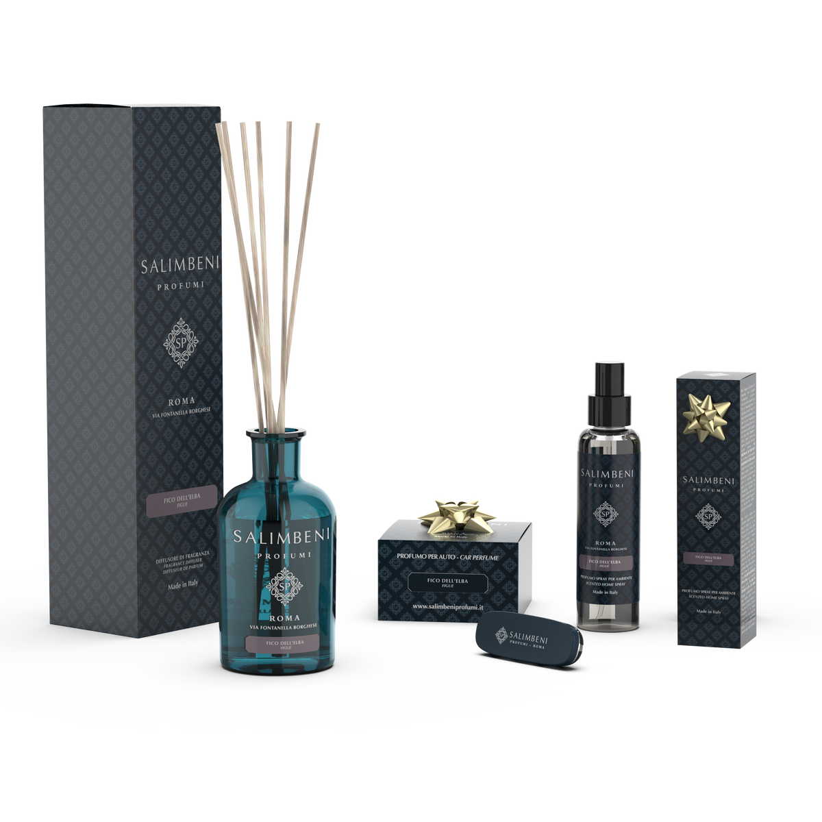 Diffusore a Bastoncini 250ml + Profumatore auto + Profumo Spray per Ambienti 150ml (Fragranza a Scelta)