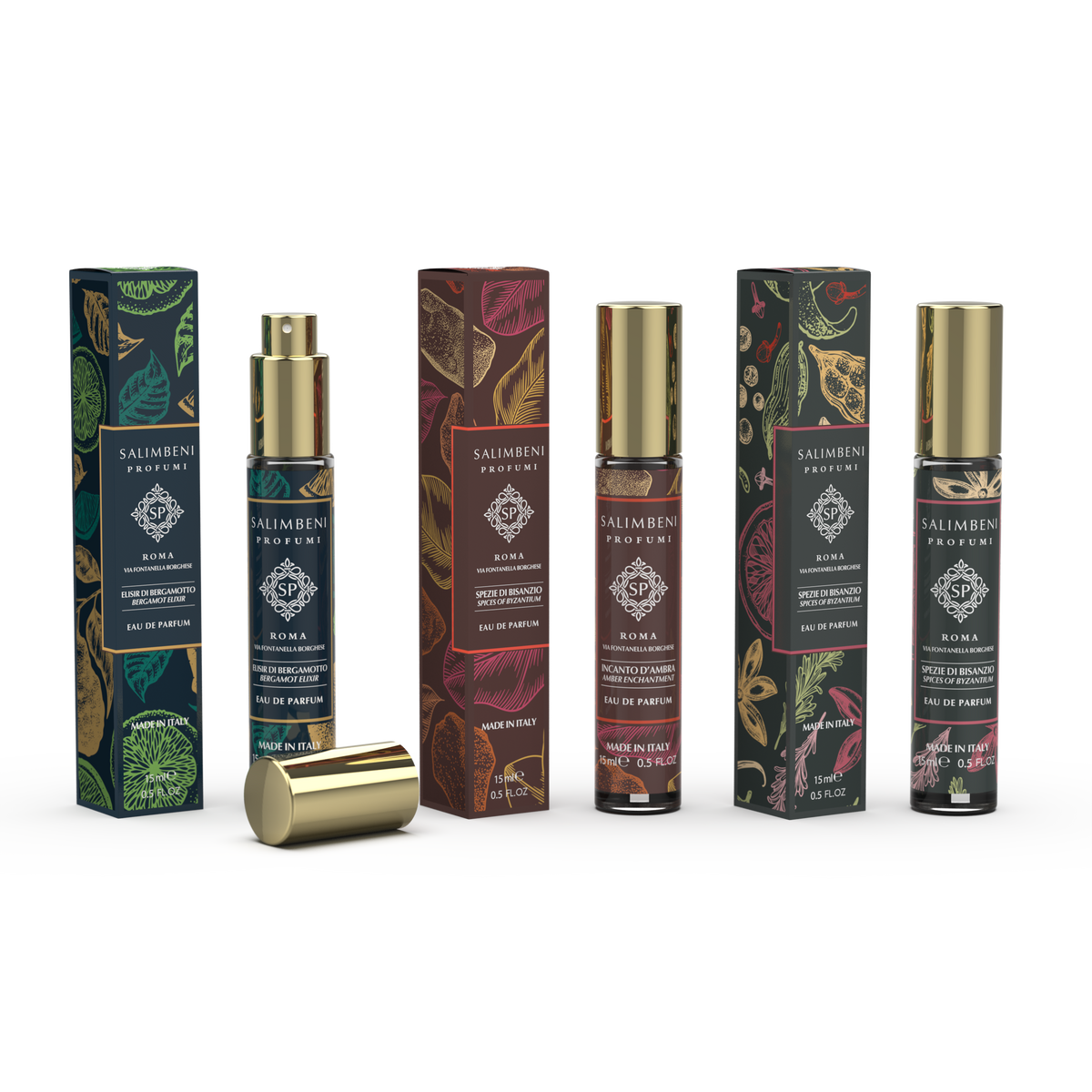 Set da viaggio 45 ml: 3 Eau de Parfum da viaggio (Elisir di Bergamotto + Incanto d'Ambra + Spezie di Bisanzio