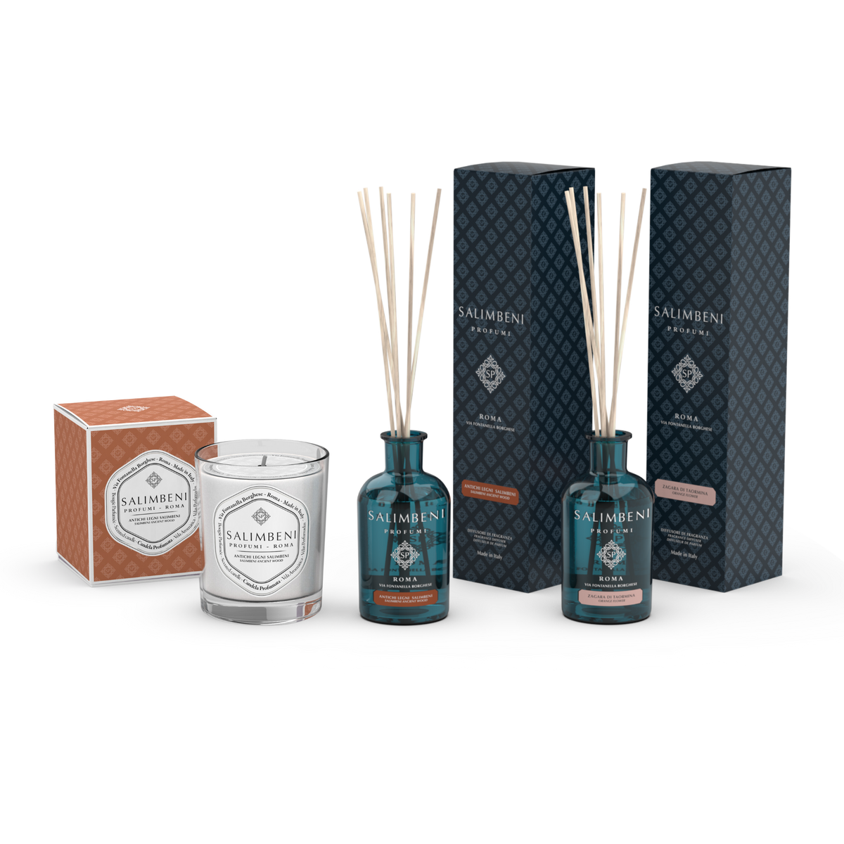 Candela Profumata 190gr Antichi Legni Salimbeni + Antichi Legni Salimbeni 100 ml + Zagara di Taormina 100ml