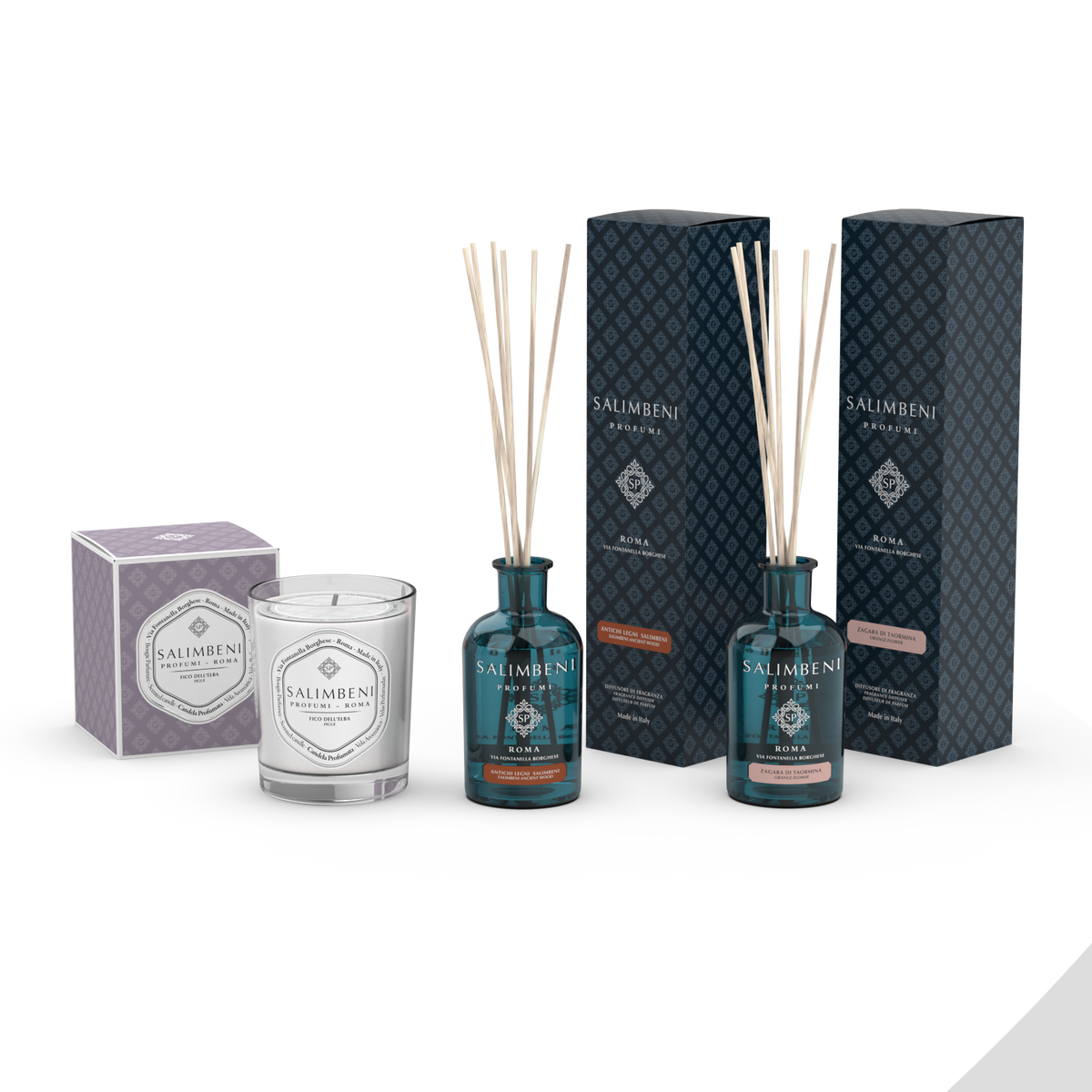 Candela Profumata 190gr Fico dell'Elba + Antichi Legni Salimbeni 100 ml + Zagara di Taormina 100ml