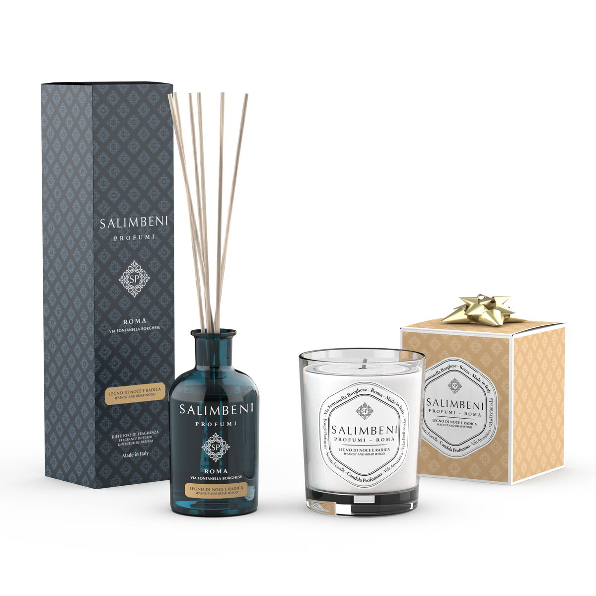 Legno di Noce e Radica 100 ml + Candela Profumata 190gr Legno di Noce e Radica