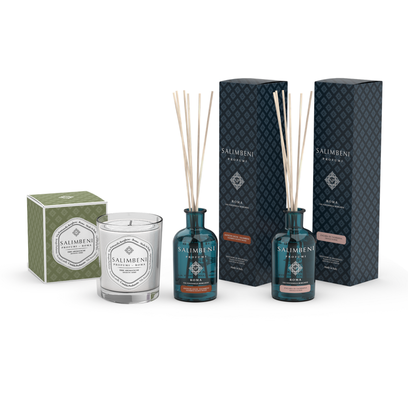Candela Profumata 190gr Erbe Aromatiche + Antichi Legni Salimbeni 100 ml + Zagara di Taormina 100ml