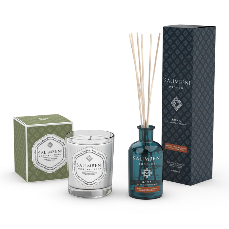 Candela Profumata 190gr Erbe Aromatiche + Antichi Legni Salimbeni 100 ml