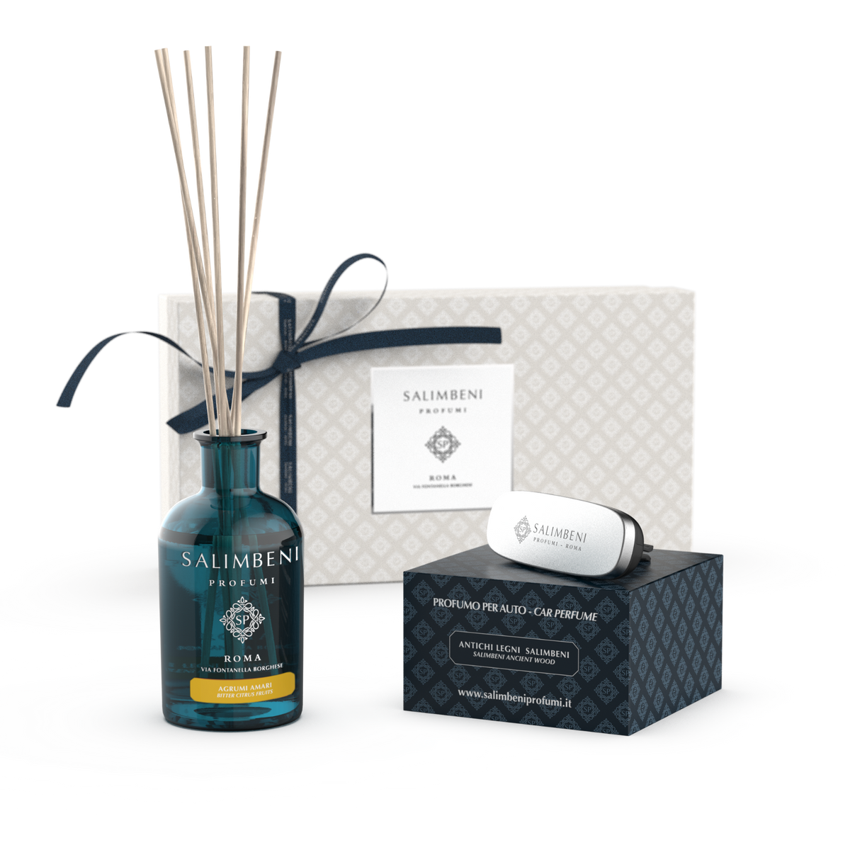 Confezione Regalo A SCELTA (Diffusore a Bastoncini 250 ml + Profumatore auto nella stessa fragranza)