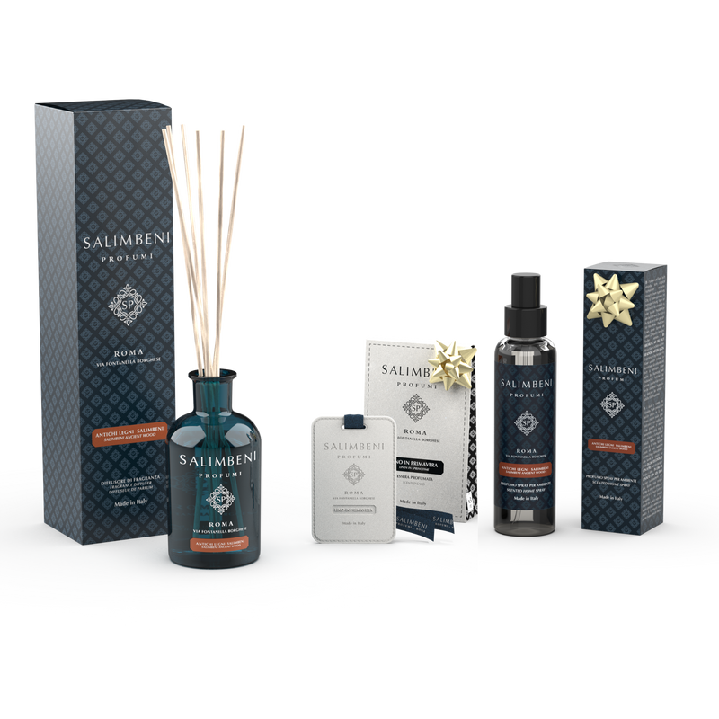 Antichi Legni Salimbeni 250ml + Tessere Profumate per il Guardaroba (3 pz.) IN PROVA OMAGGIO + Spray per Ambienti Antichi Legni Salimbeni IN PROVA OMAGGIO