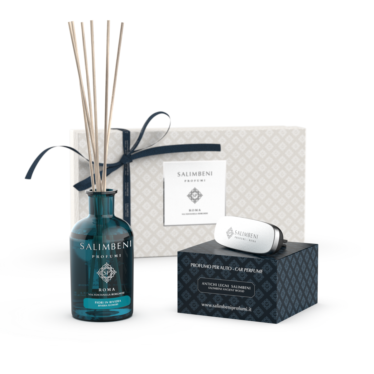 Confezione Regalo A SCELTA (Diffusore a Bastoncini 250 ml + Profumatore auto nella stessa fragranza)