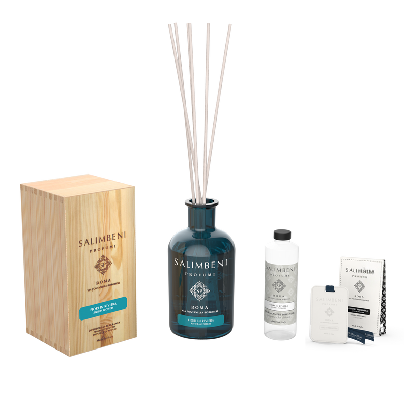Diffusore a Bastoncini 1000 ml A SCELTA + Ricarica da 250ml della stessa fragranza del Diffusore + Tessere Profumate per il Guardaroba (3pz)