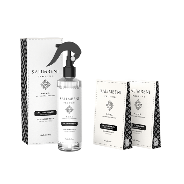 Profumo Spray per Tessuti + 2 Confezioni di Tessere Profumate per il Guardaroba (3pz) - Lino in Primavera in PROVA OMAGGIO