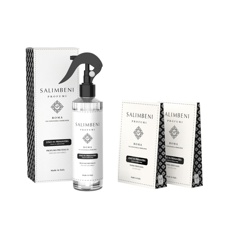 Profumo Spray per Tessuti + 2 Confezioni di Tessere Profumate per il Guardaroba (3pz) - Lino in Primavera in PROVA OMAGGIO