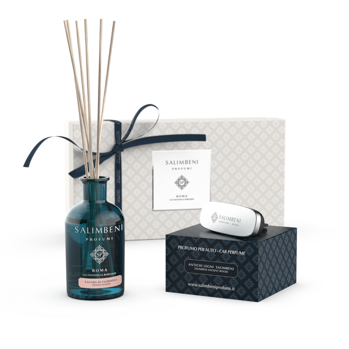 Confezione Regalo A SCELTA (Diffusore a Bastoncini 250 ml + Profumatore auto nella stessa fragranza)