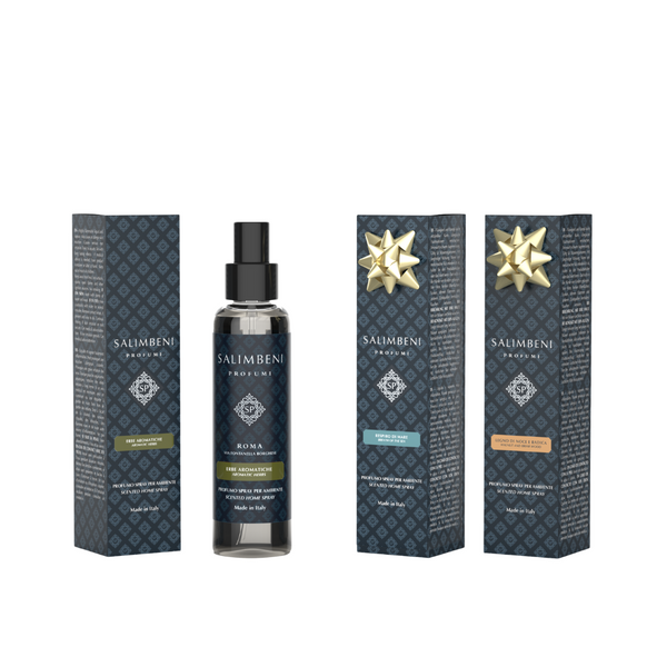 3 Profumi Spray per Ambienti 150 ml (Erbe Aromatiche + Respiro di Mare + Legno di Noce e Radica)