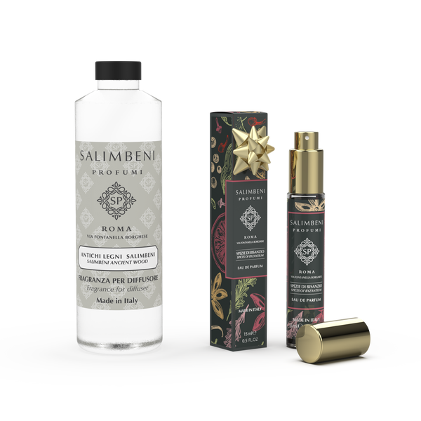 Ricarica per Ambienti da 250 ml Antichi Legni Salimbeni + Profumo da Viaggio (Eau de Parfum 15 ml) A SCELTA in PROVA OMAGGIO